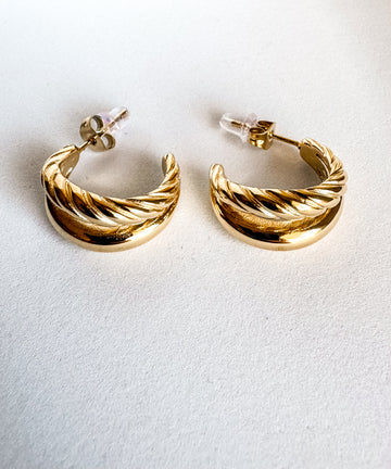 Collette Irregular Double Twist C-shaped Gold Earrings