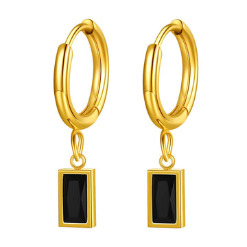 Rogue Simple Hoop Earrings with Geometric Black Zirconia Drop