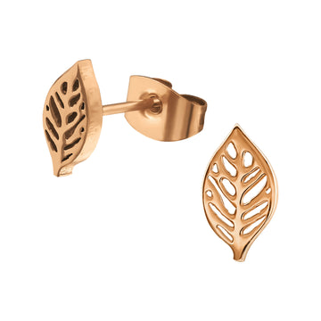 Aliya Rose Gold Surgical Steel Leaf Ear Studs