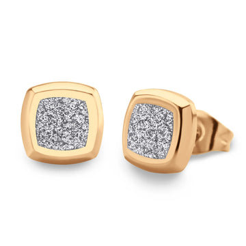 Arlette Small Glittering Sparkly Rounded Square Rose Gold Stud Earrings