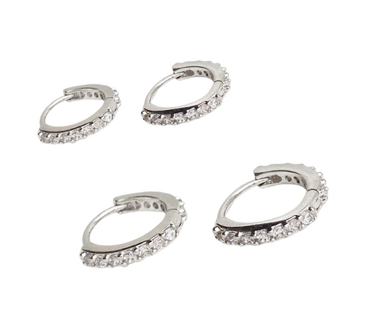 Cubic Zirconia Silver Huggie Earrings Set