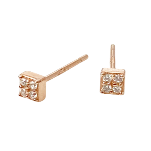 Mini Zirconia Square Stud Earrings Rose Gold