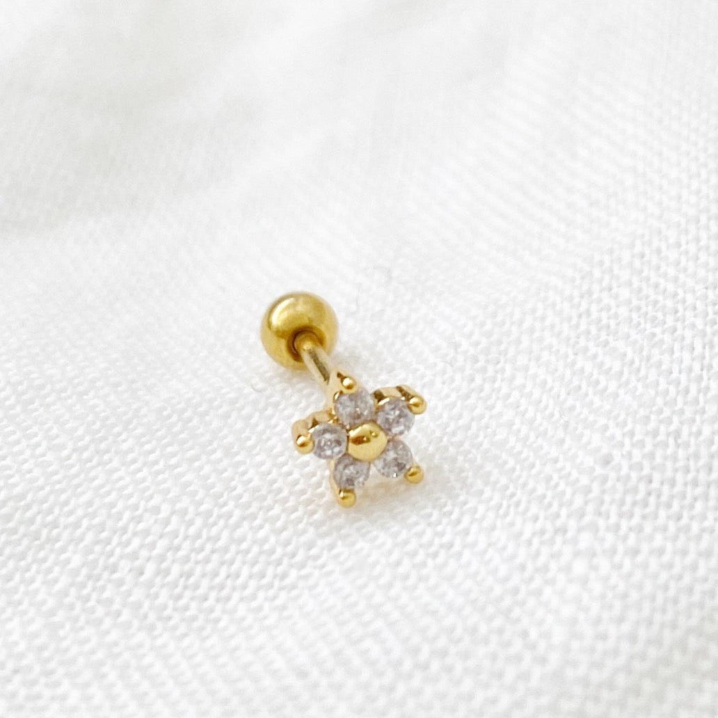 Tiny Daisy Crystal Barbell Earring - Gold - Blush & Co.