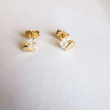 Laney Tiny Heart with Crystal Gold Stud Earrings