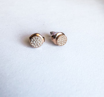 Halle Tiny Round Brushed Zirconia Rose Gold Stud Earrings