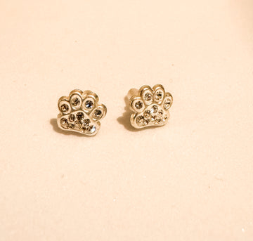 Kira Dog Paw Prints Silver Ear Studs with Crystal