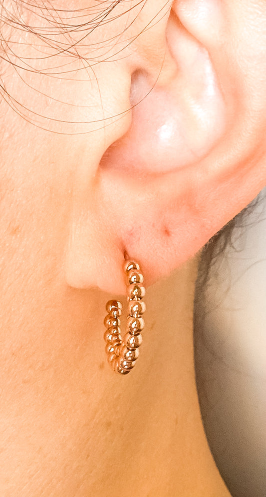 Elsie 3 MM Ball Earrings 2 lines Rose Gold Stud Earrings