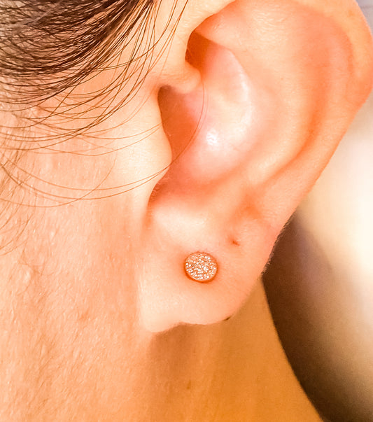 Halle Tiny Round Brushed Zirconia Rose Gold Stud Earrings