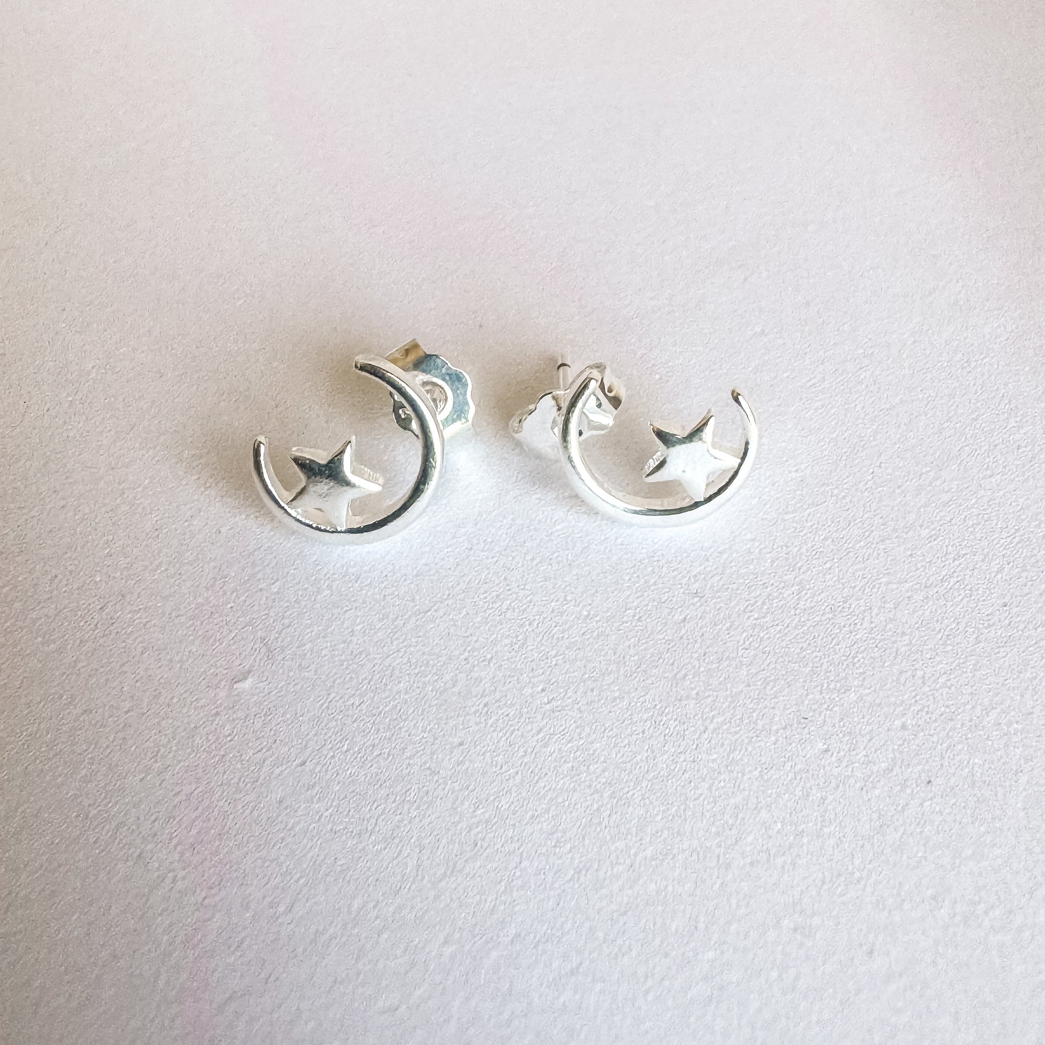 Hera Tiny Star and Moon Silver Stud Earrings