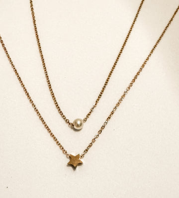 Reyna Tiny Star Pearl Rose Gold Necklace