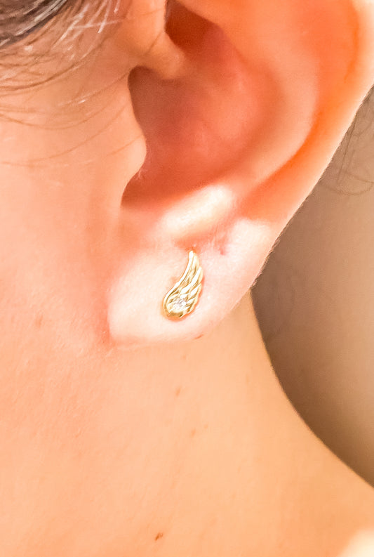 Phoenix Wings Gold Ear Studs with Crystal