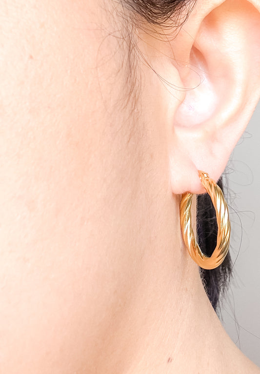 Rowan Cable Thread Gold Hoops Earrings