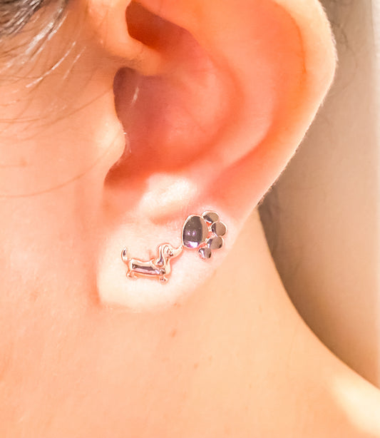 Lacey Rose Gold Dog and Paw Print Ear Studs