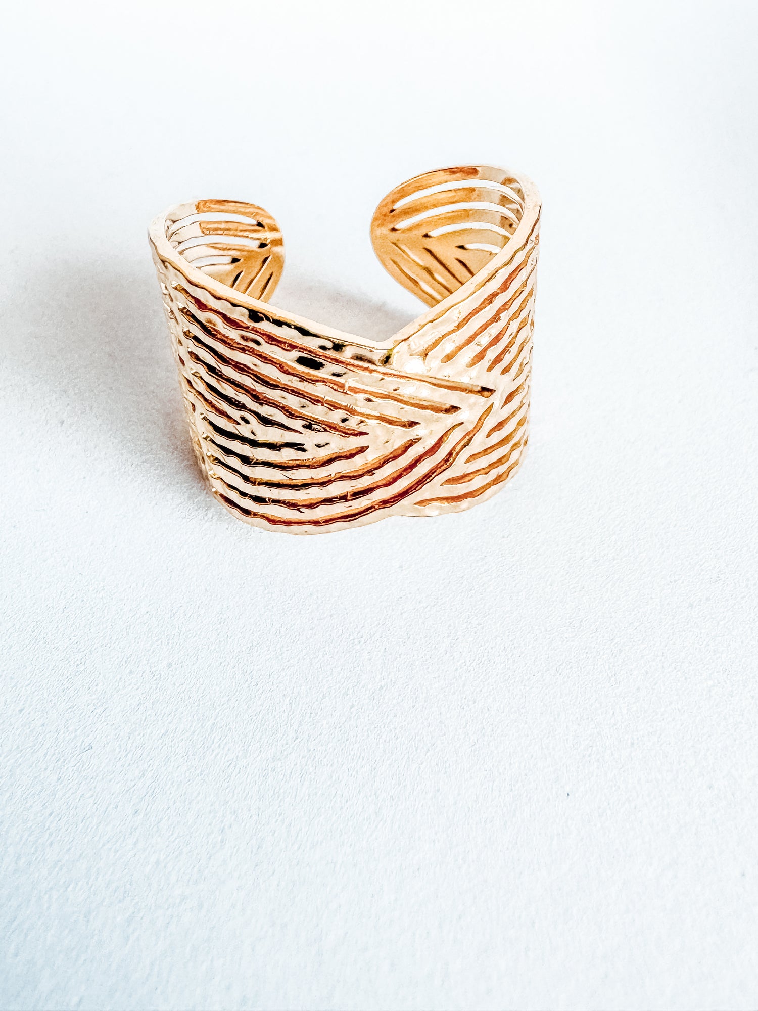 Valeria Gold French Cross Court Feel Wide Face Ring