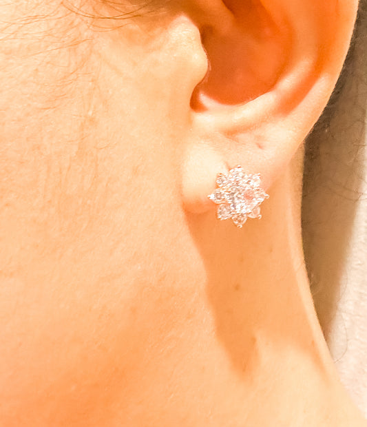 Lina Round CZ Flower Rose Gold Post Earring Studs