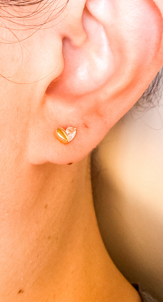 Laney Tiny Heart with Crystal Gold Stud Earrings