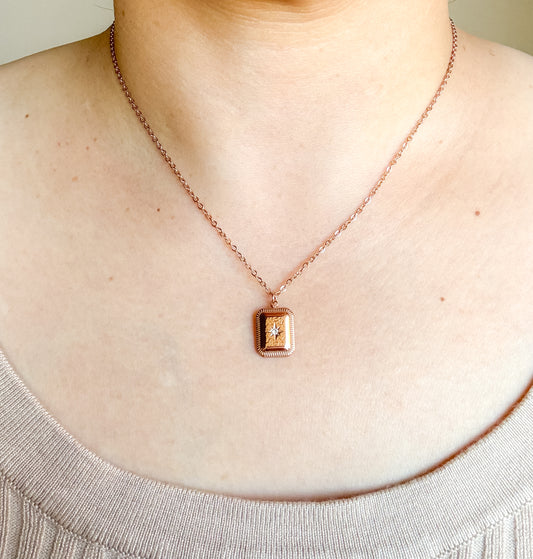 Jazlyn Sun Square Rose Gold Necklace