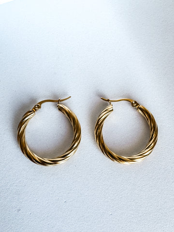 Rowan Cable Thread Gold Hoops Earrings