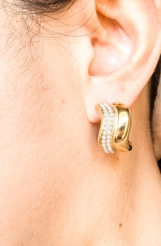 Demi Embellished Pearl C-shaped Gold Earrings