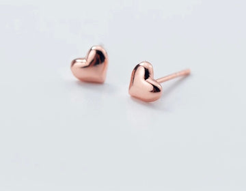 Lovely Tiny Heart Stud Earrings - Rose Gold