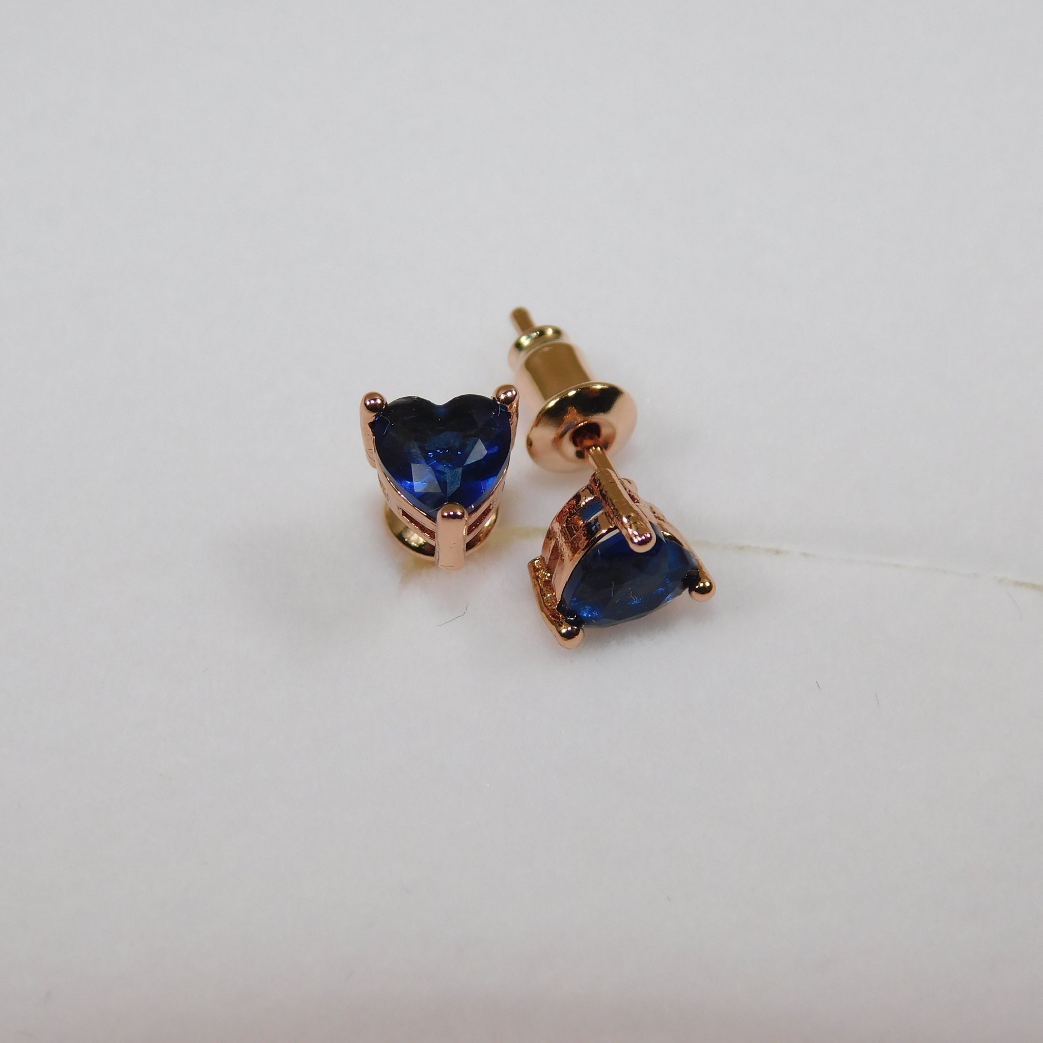 Natalie Rose Gold Earrings with Blue Heart Gemstone
