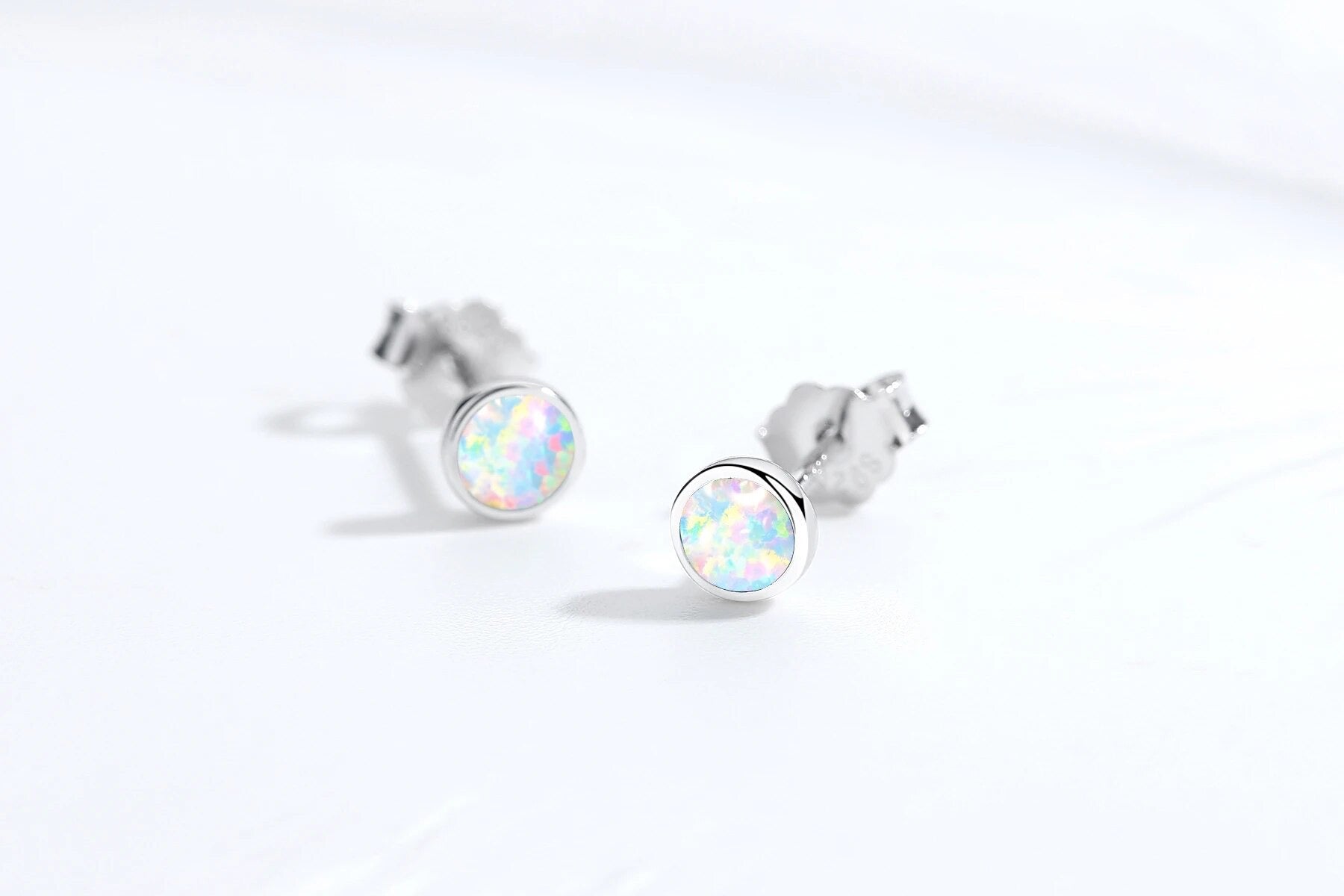 Tiny Opal Stud Earrings - Silver - Blush & Co. Rose Gold Jewellery Australia