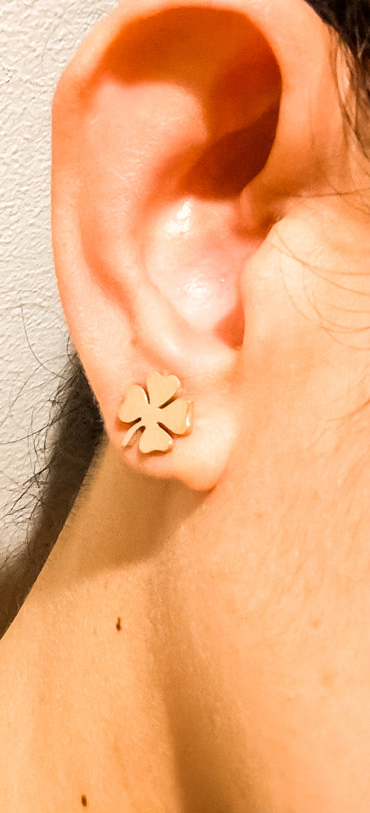 Elyse Clover Stainless Steel Rose Gold Ear Studs