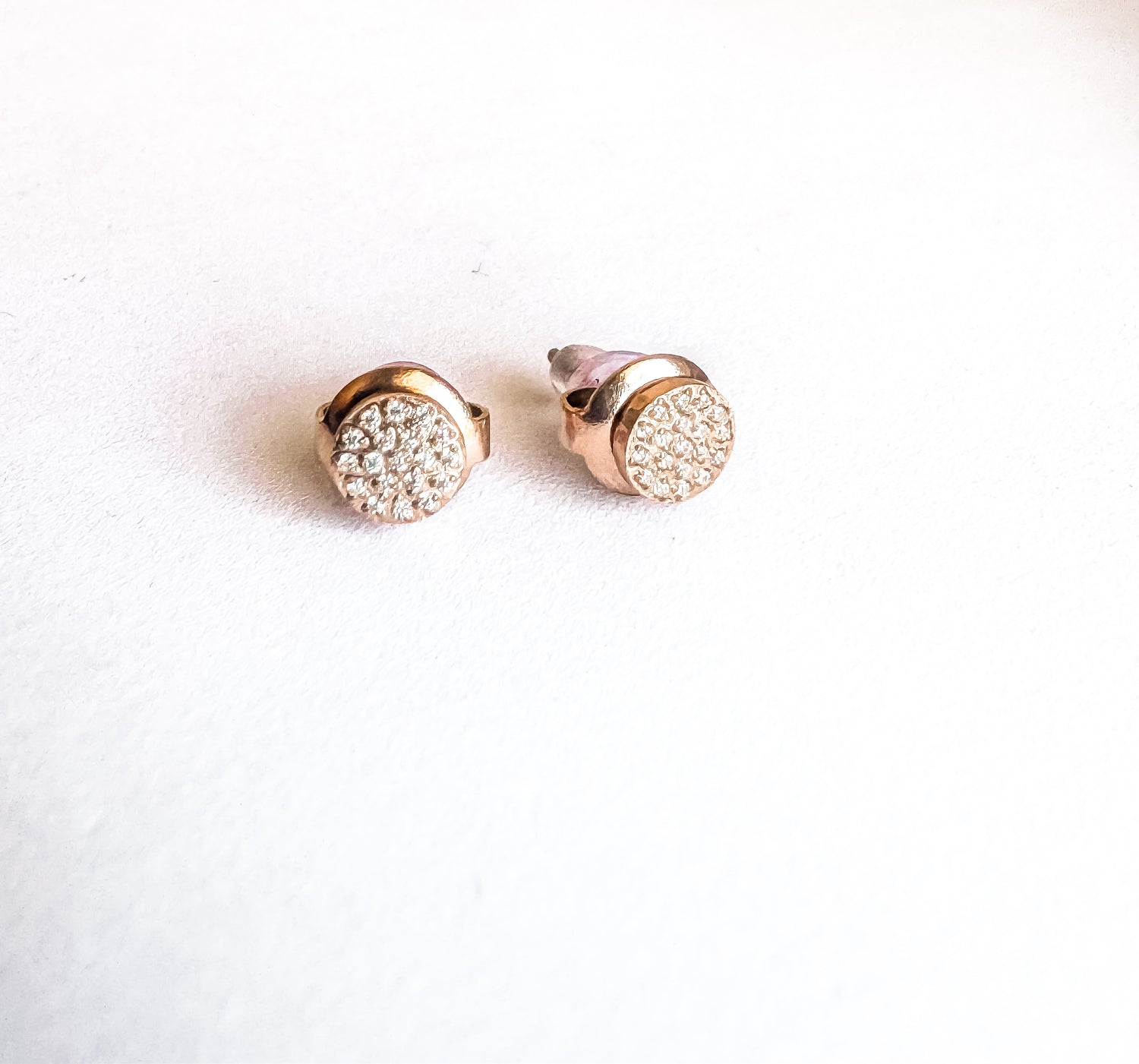 Halle Tiny Round Brushed Zirconia Rose Gold Stud Earrings