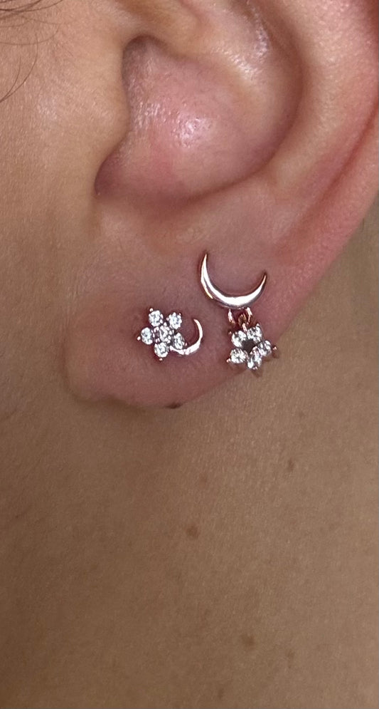Ethel Star and Moon Rose Gold Earrings