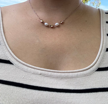 Therese Rose Gold Stainless Steel Necklace with Pearls