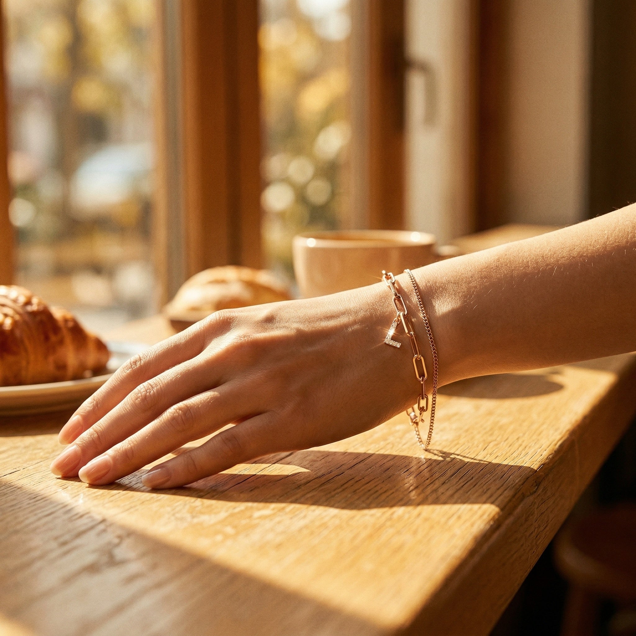 Rose Gold bracelet on wrist