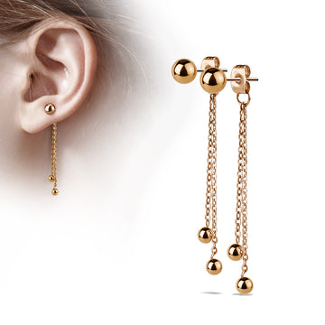 Kyra Rose Gold Chained Free Falling Balls Earring Studs