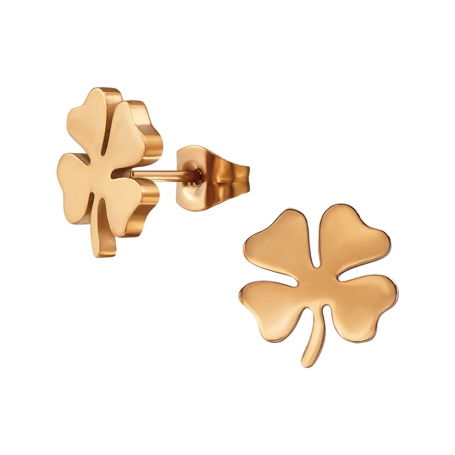 Elyse Clover Stainless Steel Rose Gold Ear Studs
