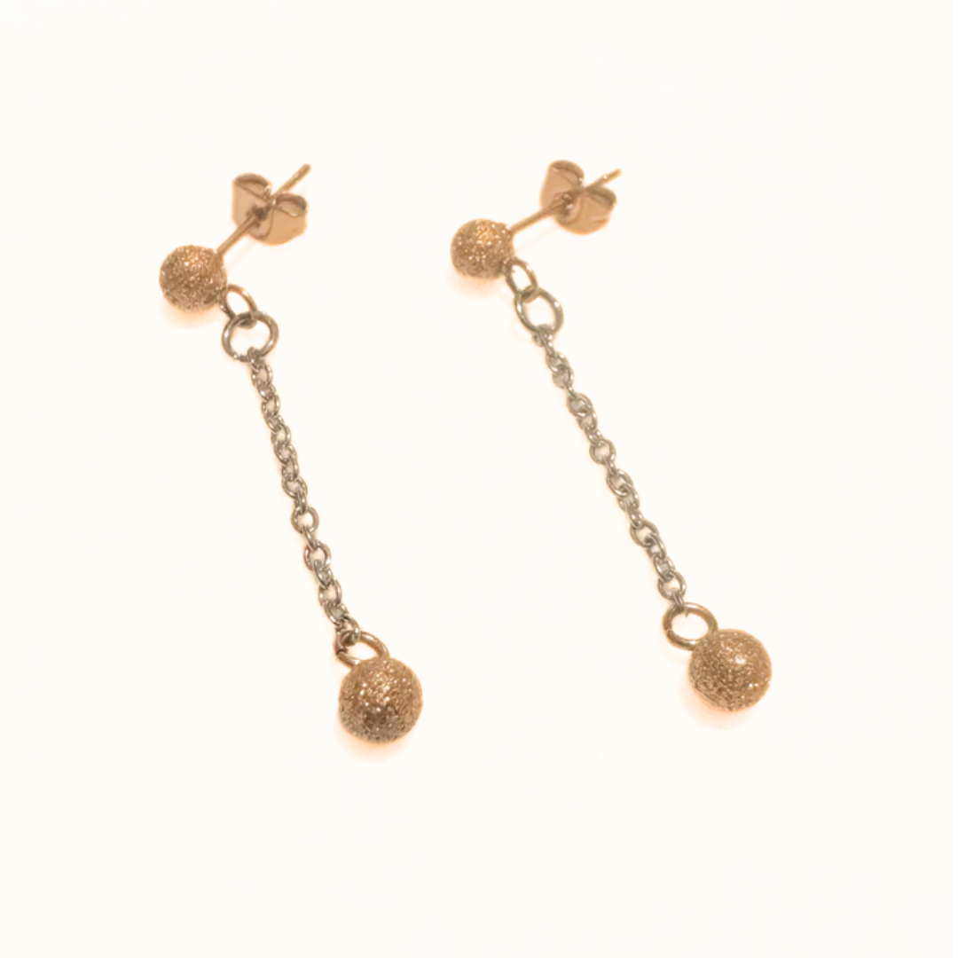 Ashlynn Glitter Ball Stud Rose Gold Dangle Hanging Earrings
