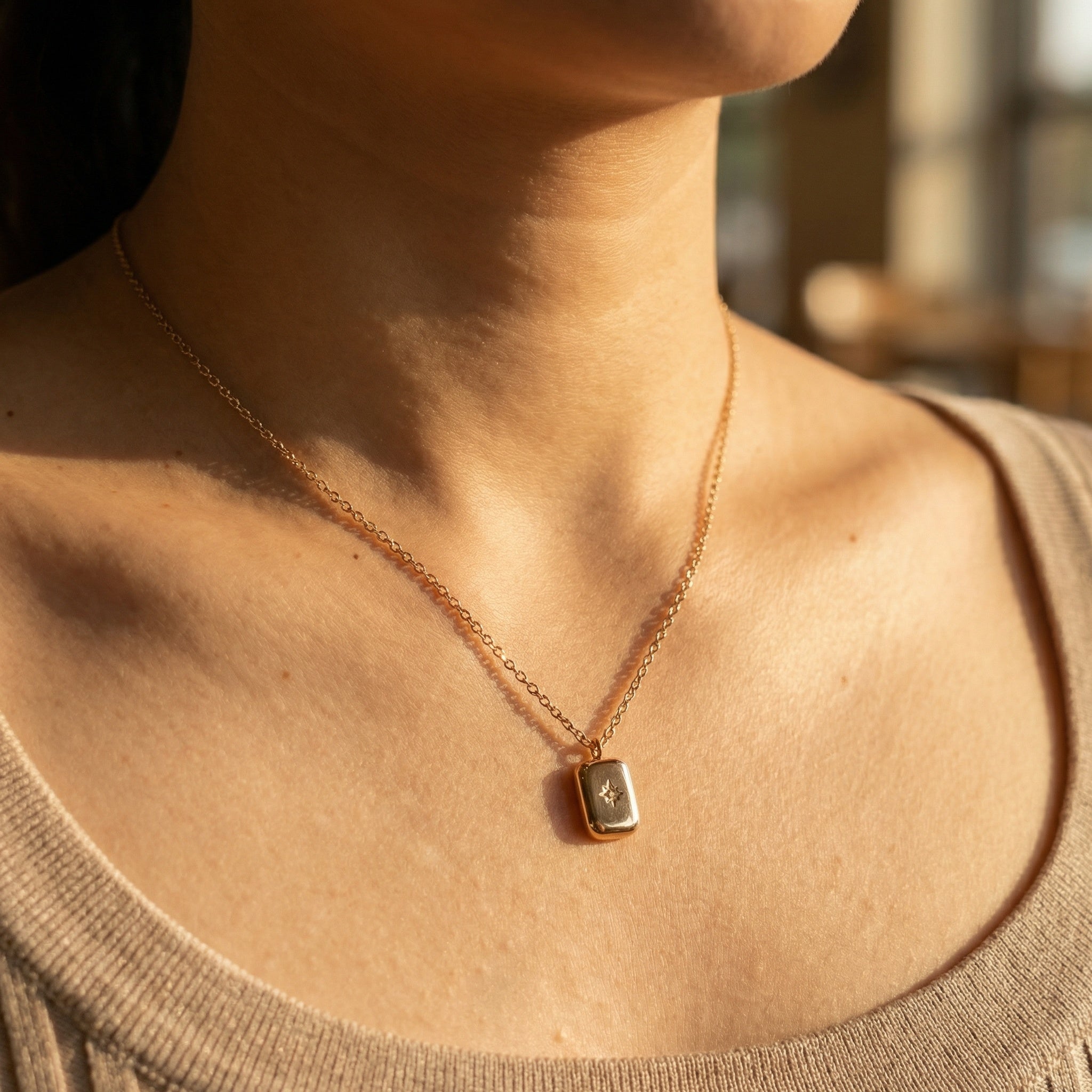 Yara Sun Square Rose Gold Necklace - Modern Pendant Necklace | Blush&Co. - Blush & Co. Rose Gold Jewellery Australia