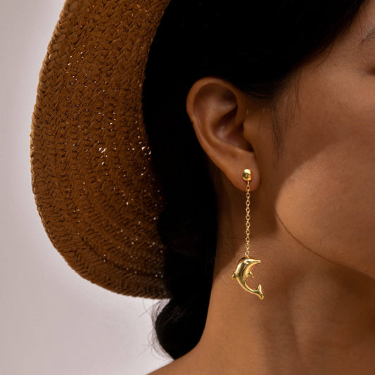 Serene Dolphin Drop Earrings