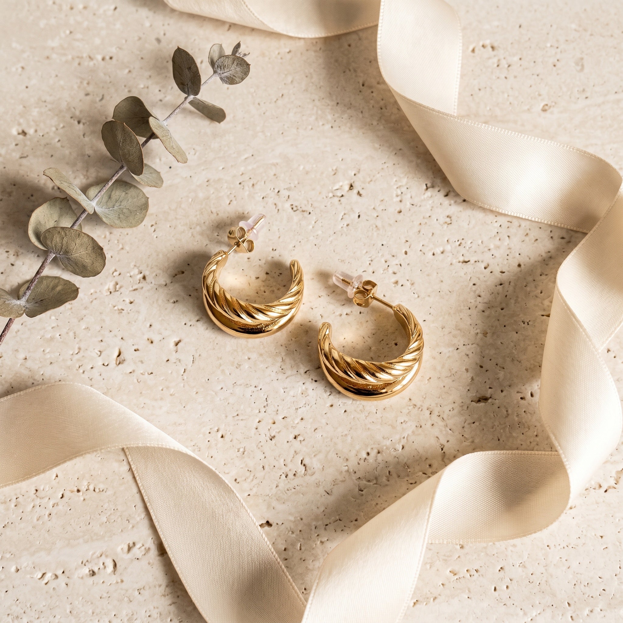 Collette Irregular Double Twist C-shaped Gold Earrings | Blush&Co - Blush & Co. Rose Gold Jewellery Australia