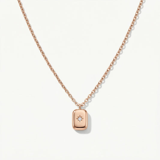 Yara Sun Square Rose Gold Necklace - Modern Pendant Necklace | Blush&Co. - Blush & Co. Rose Gold Jewellery Australia