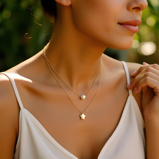 Reyna Tiny Star Pearl Rose Gold Necklace