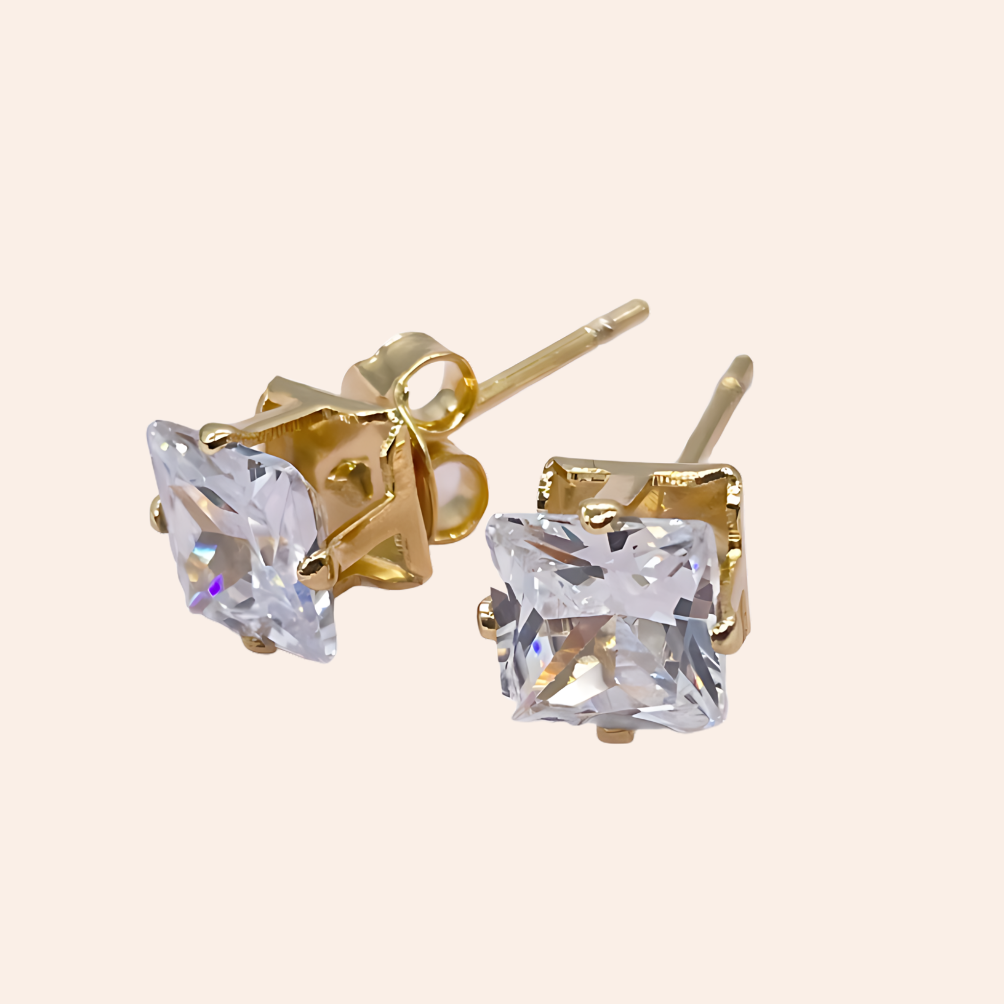 Rosie Gold Filled Cubic Zirconia Square Stud Earrings Princess Cut Square