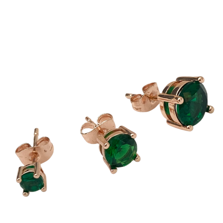 Cubic Zirconia Rose Gold Stud Earrings - Emerald - Blush & Co.