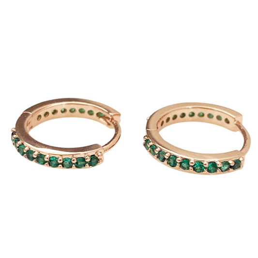 Cubic Zirconia Rose Gold Huggie Hoops - Emerald  ** PRE ORDER ** - Blush & Co.