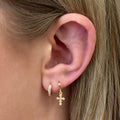 Tiny Cross Charm Huggie Earring - Gold - Blush & Co.