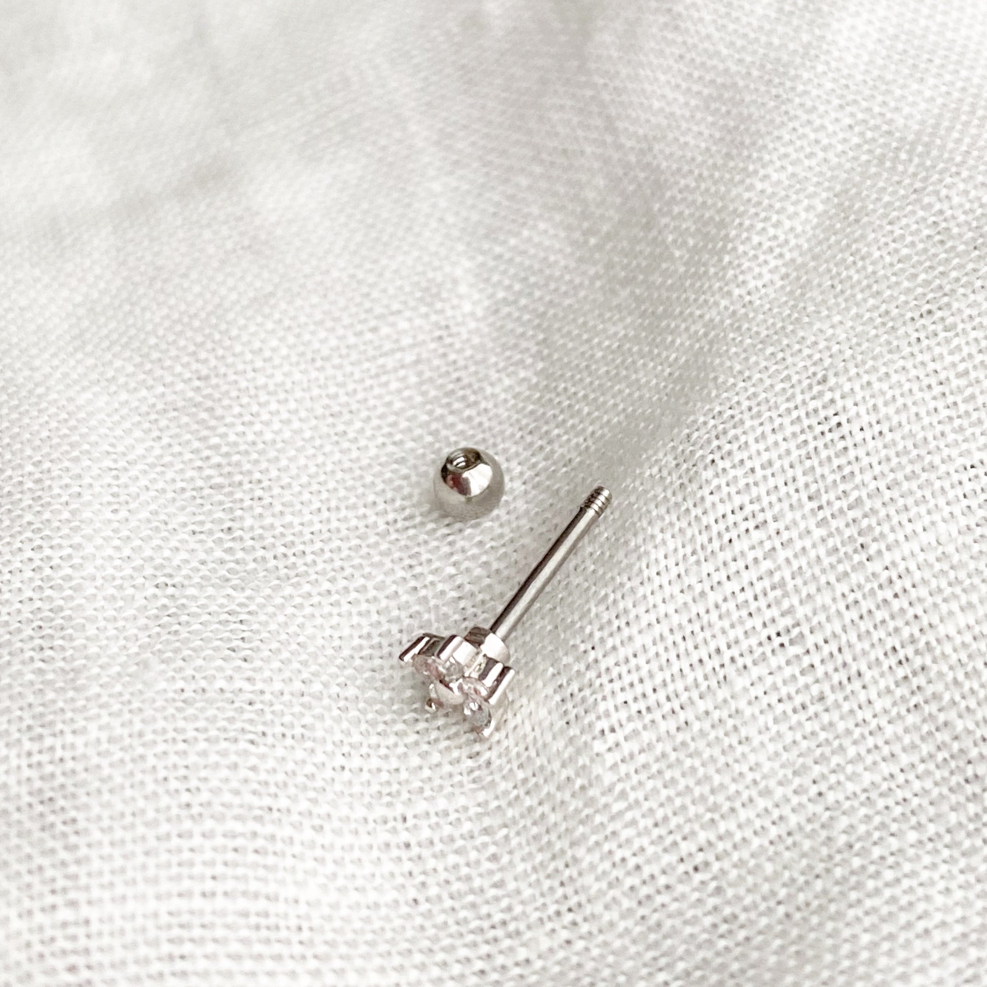 Tiny Daisy Crystal Barbell Earring - Silver - Blush & Co.