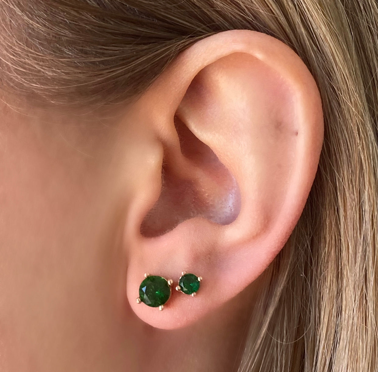 Cubic Zirconia Rose Gold Stud Earrings - Emerald - Blush & Co.
