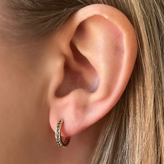 Cubic Zirconia Rose Gold Huggie Hoops - Emerald  ** PRE ORDER ** - Blush & Co.