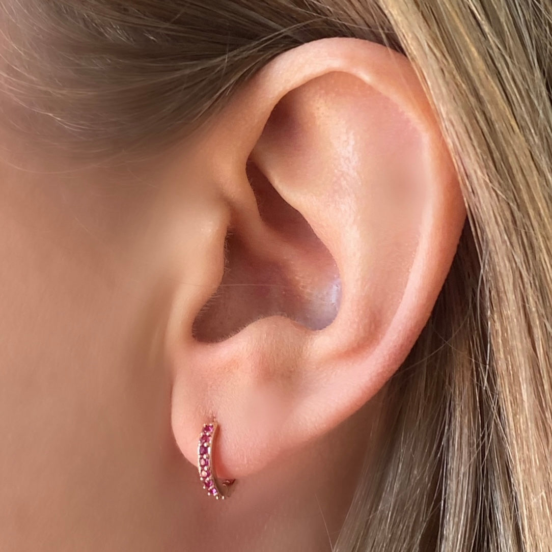 Cubic Zirconia Rose Gold Huggie Hoops - Ruby  ** PRE ORDER ** - Blush & Co.