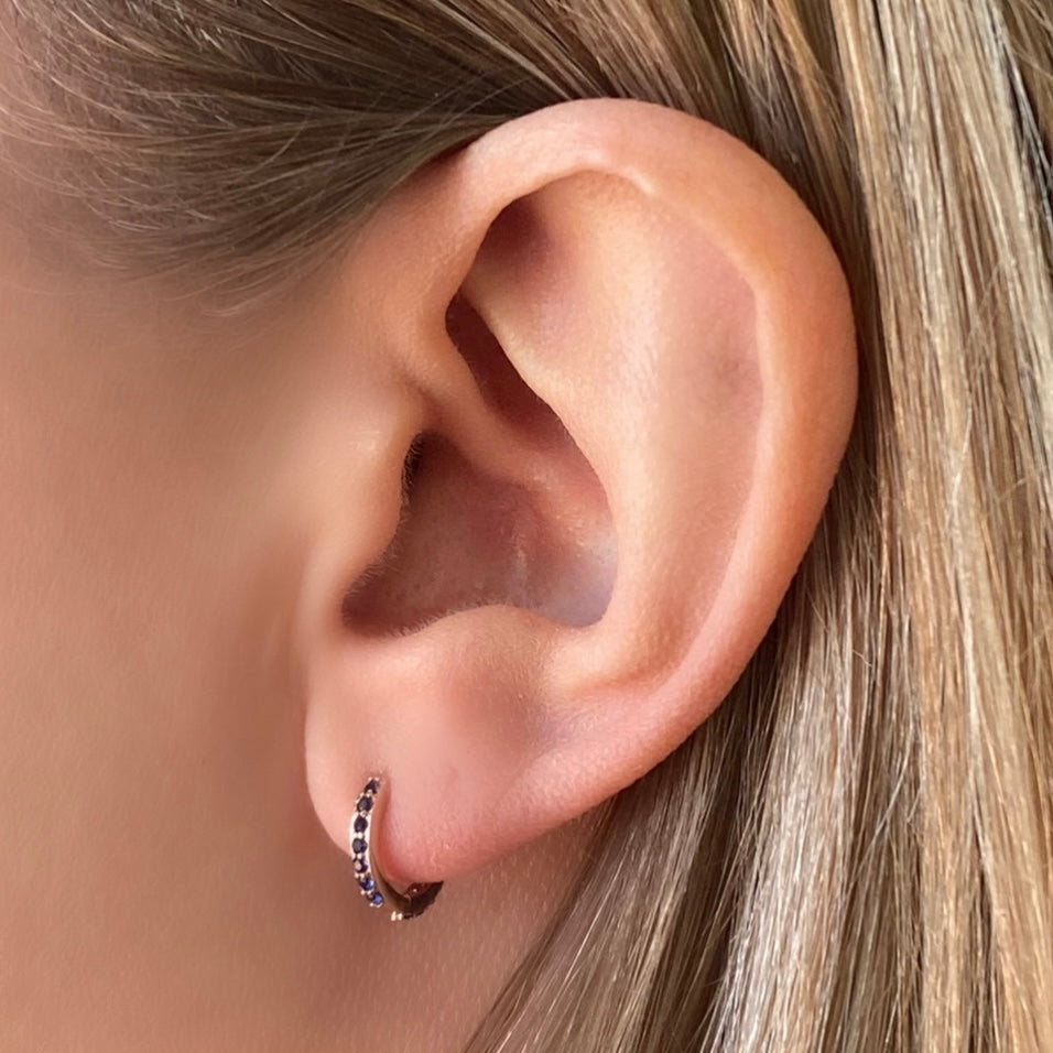 Cubic Zirconia Rose Gold Huggie Hoops - Sapphire  ** PRE ORDER ** - Blush & Co.