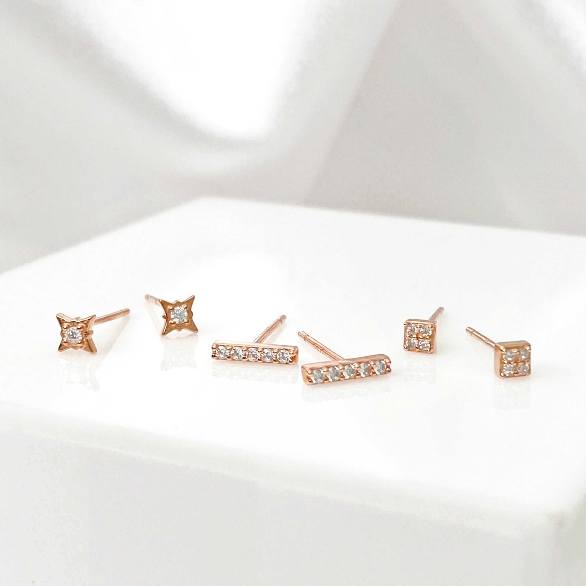 Mini Zirconia Bar Stud Earrings - Rose Gold - Blush & Co.