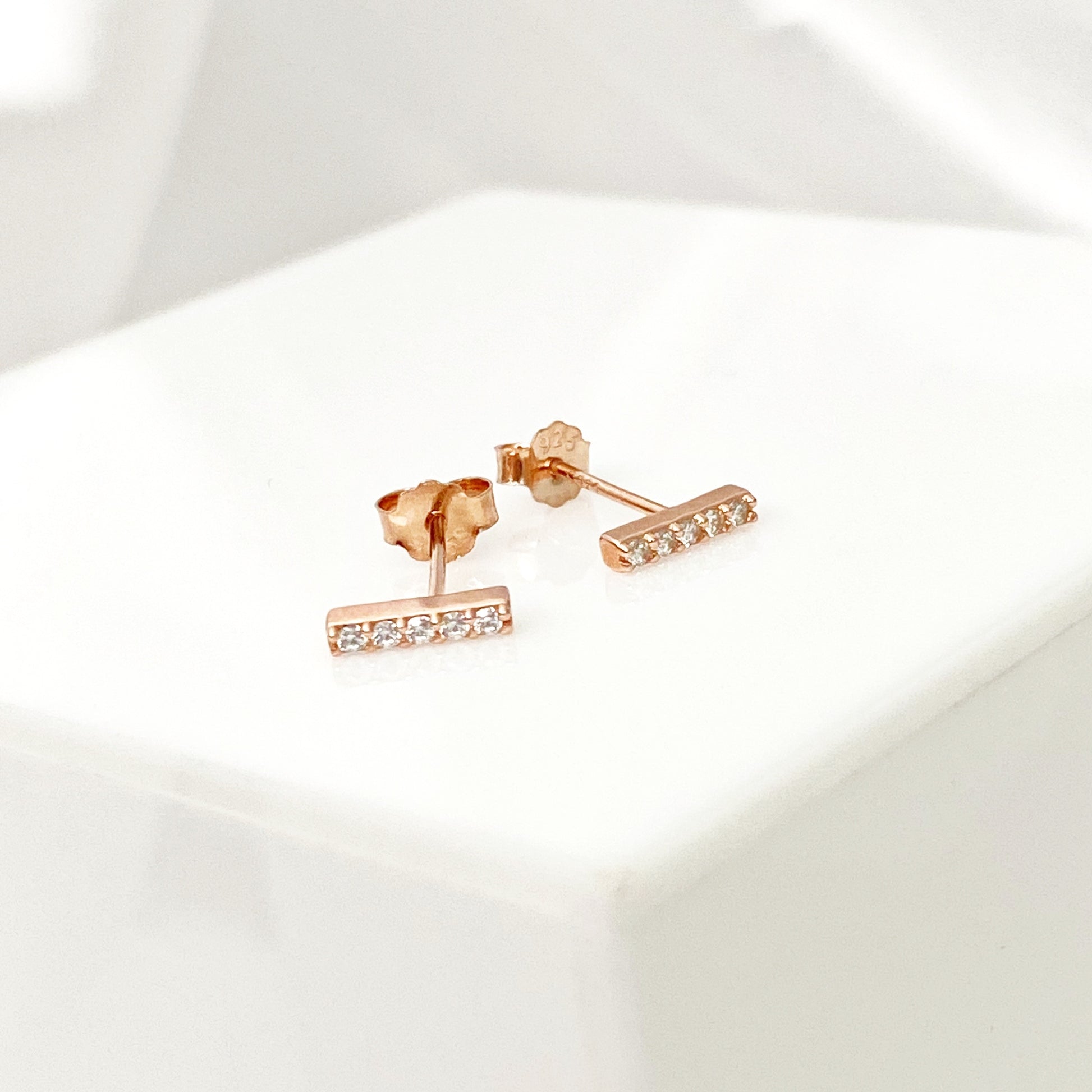 Mini Zirconia Bar Stud Earrings - Rose Gold - Blush & Co.